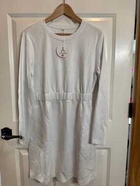 Anrabess White Long Sleeve Waist-pleat Dress